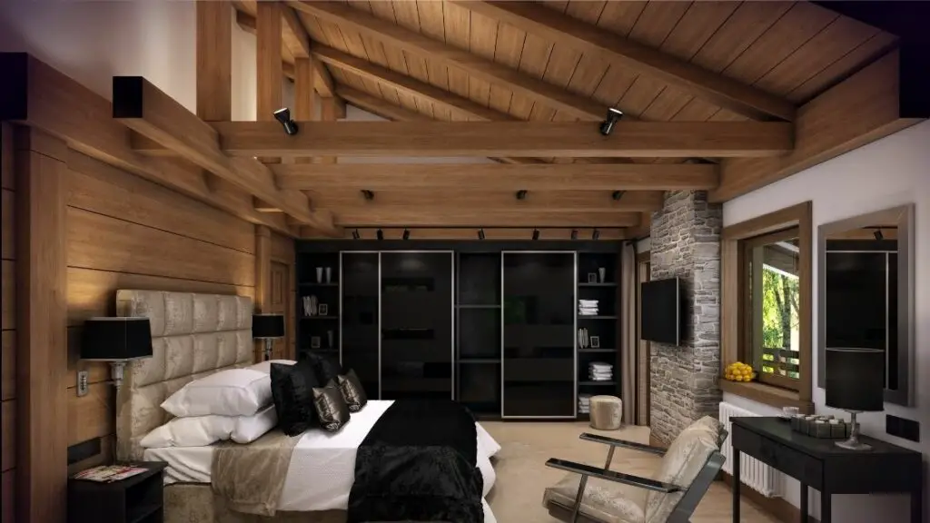 Dark Wood Beams Attic Bedroom