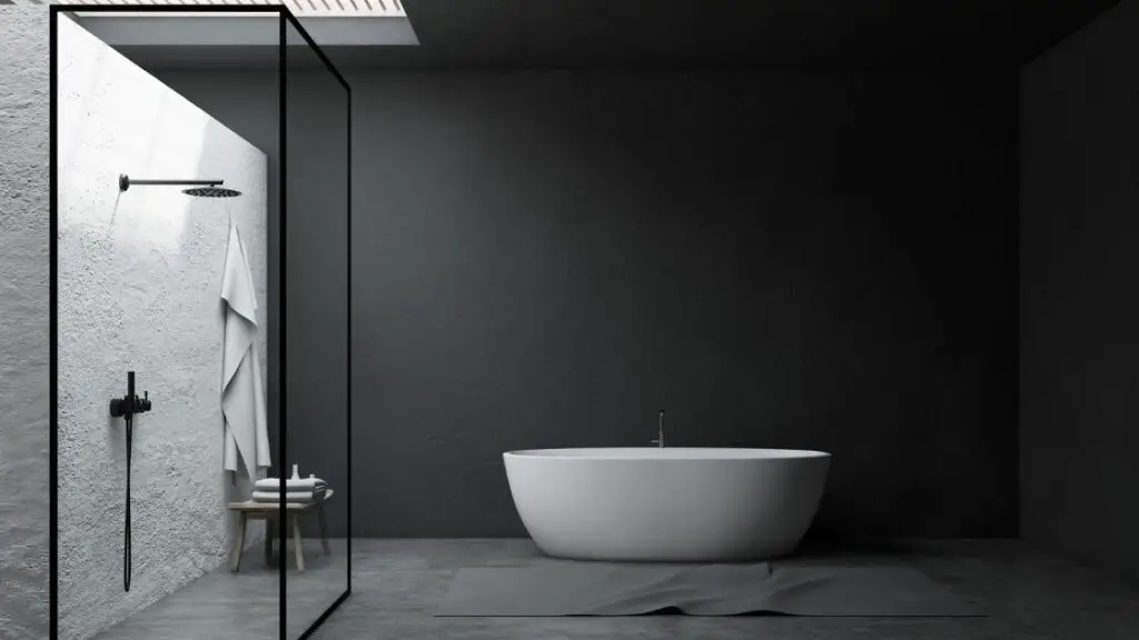 Dark Gray Bathroom with Skylight