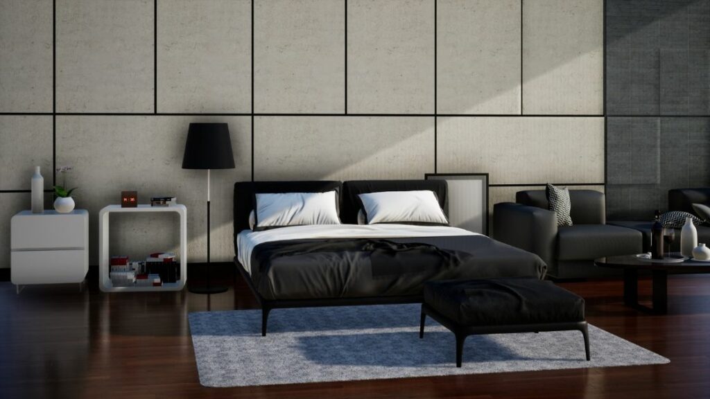 White Feature Wall Black Bedroom