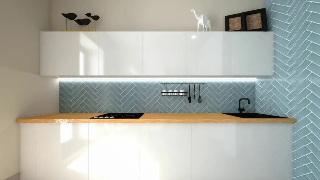 Small Kitchen With Herringbone Tile