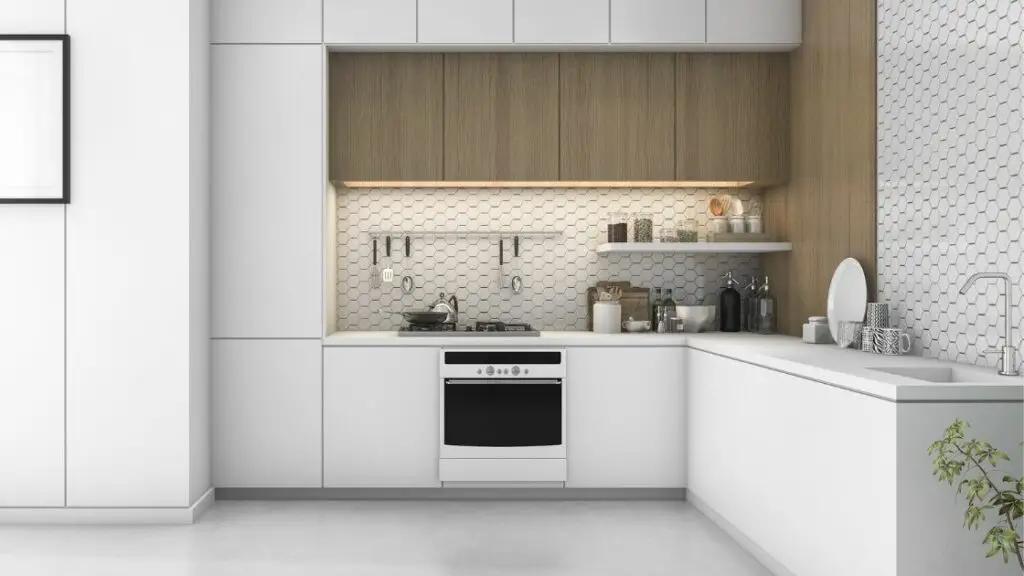 White Hexagonal Tiled Kitchen Backsplash White Cabinets