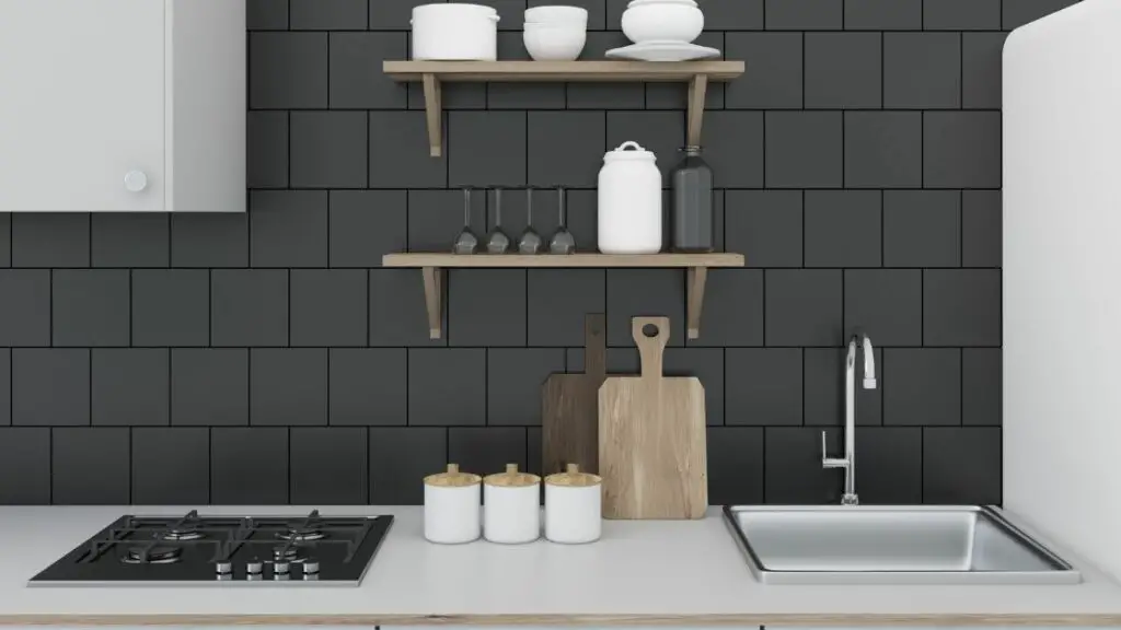 White Kitchen Countertops Black Tile