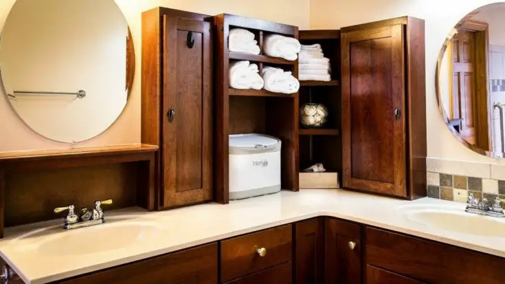 Bathroom countertop linen cabinet