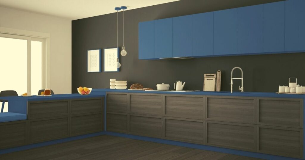 Dark Gray Kitchen Cabinets Blue Accents