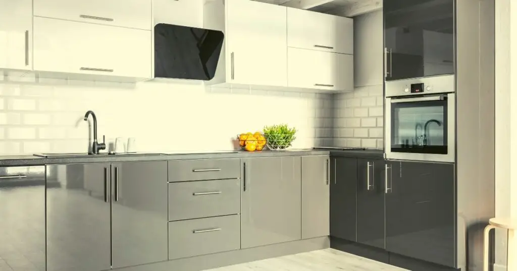 Dark Gray Kitchen Cabinets with White Uppers